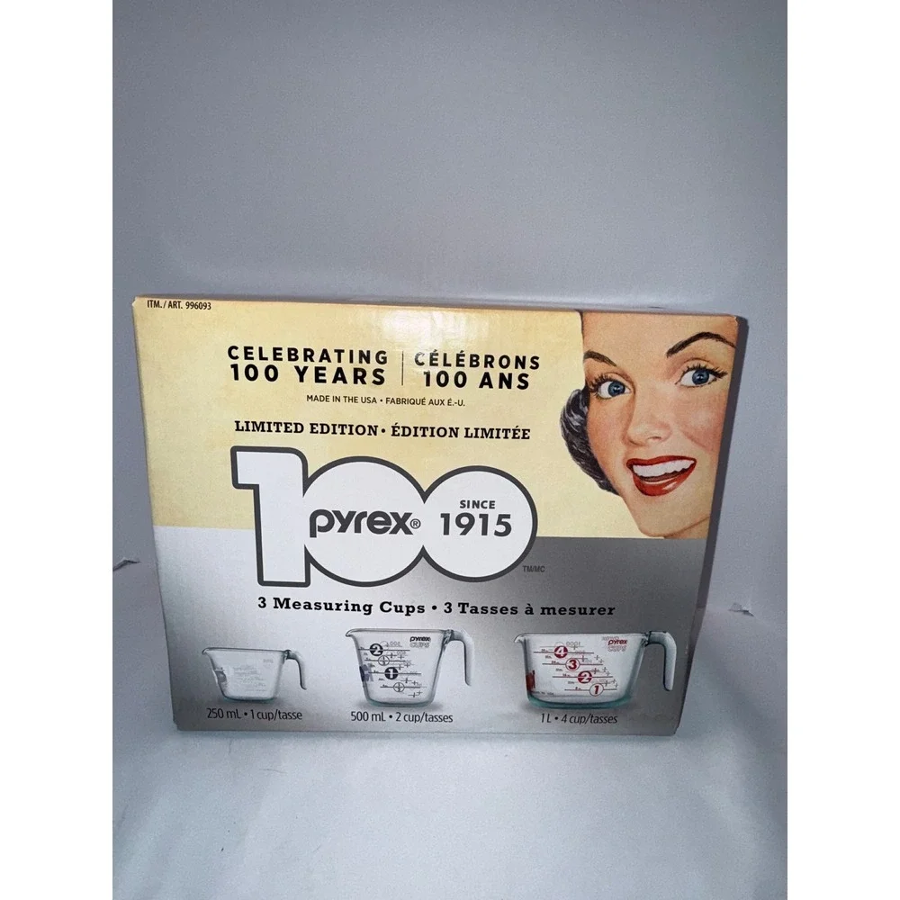 Pyrex 100th Anniversary Limited Edition 3 Piece Measuring Cup Set 1915-2015 NEW